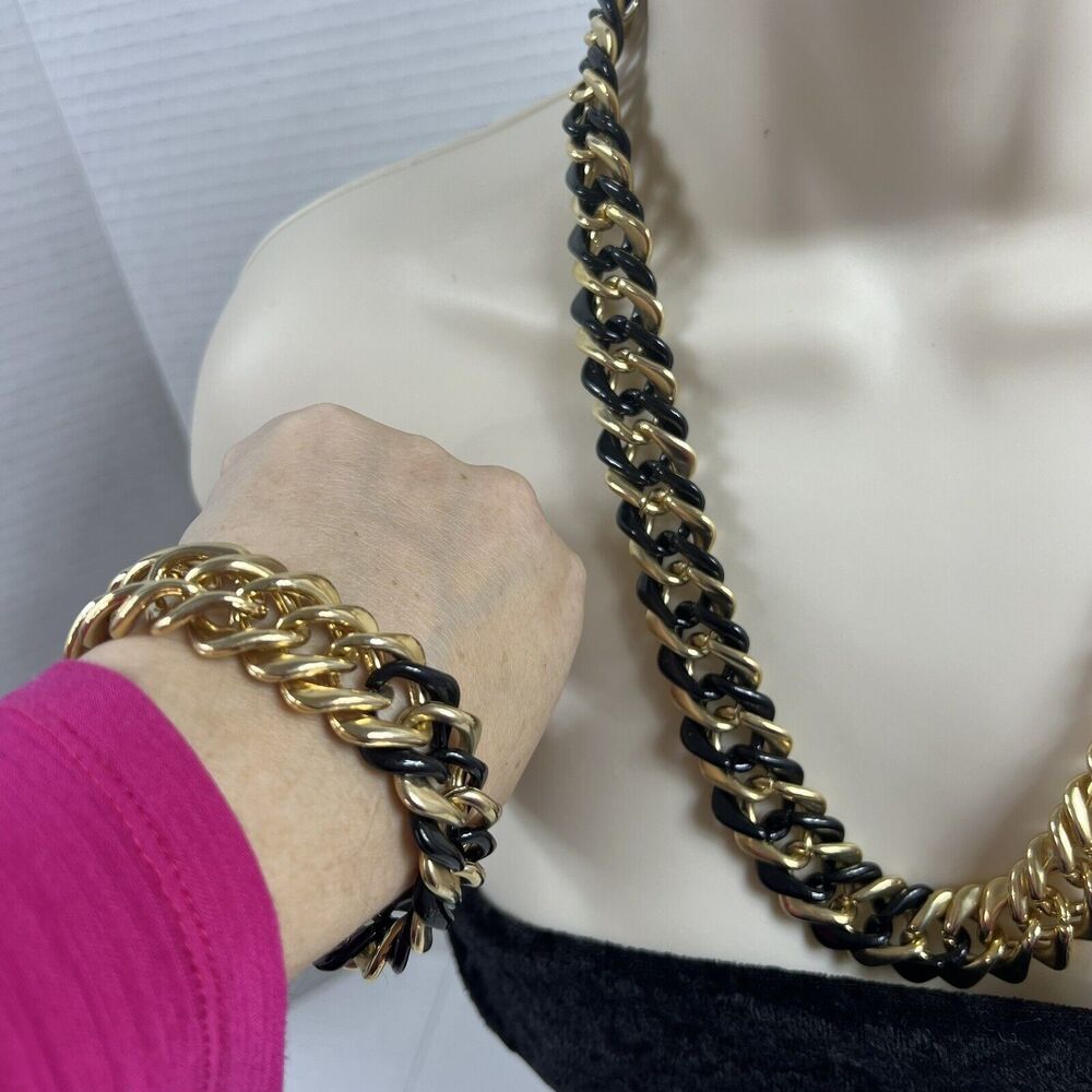 2 Piece Set Light Weight Necklace Curb Cuban Link Chain Necklace Bracelet Combo